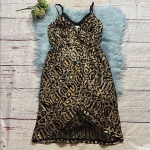 JOA Leopard Sequins Dress sz M